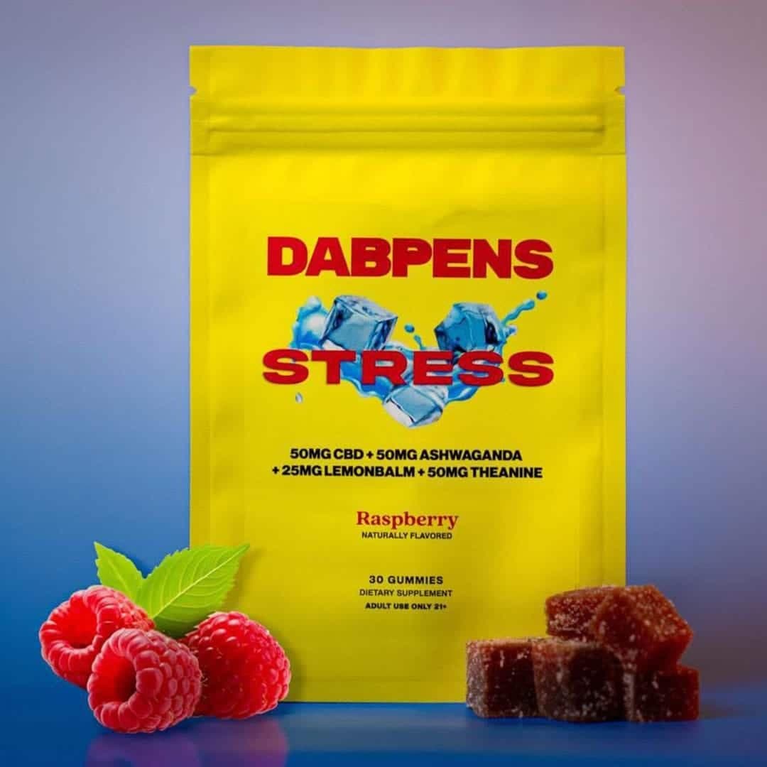 Raspberry 1500mg CBD stress gummies from DABPENS, designed to promote calm without THC.