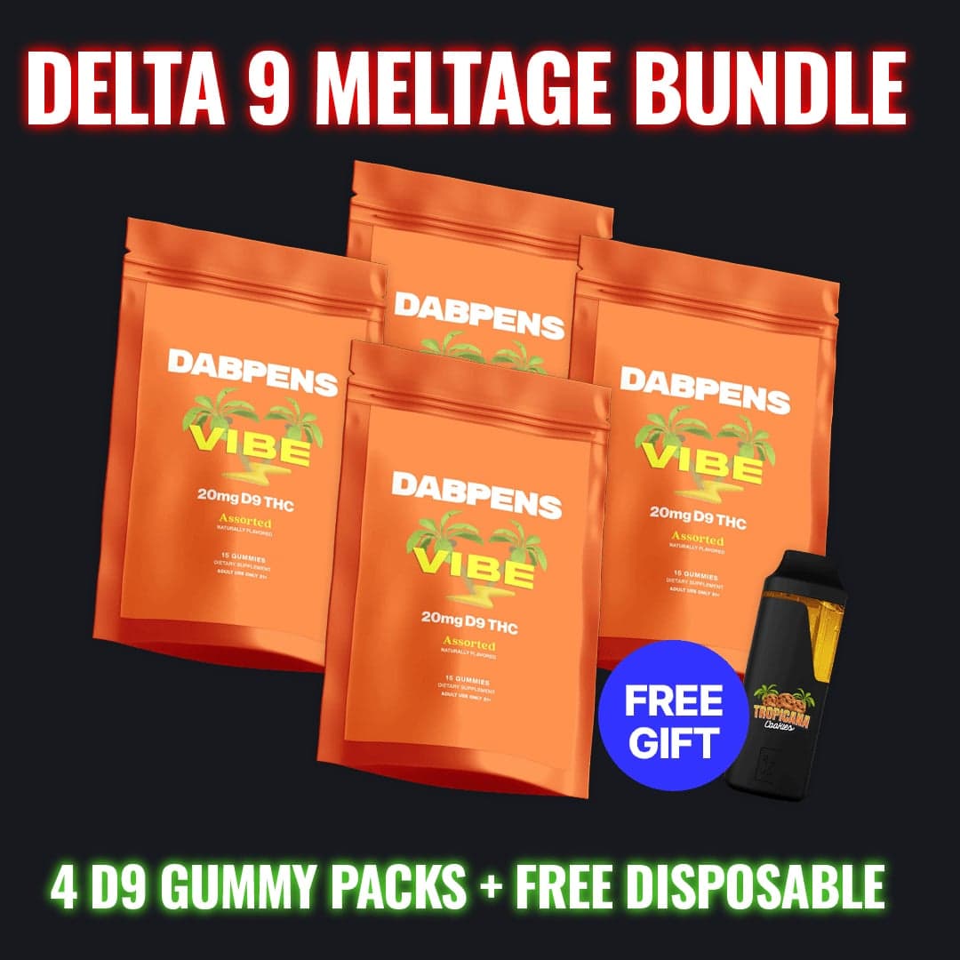 Assorted THC D9 gummies bundle featuring colorful, fruit-flavored gummies in a resealable package.