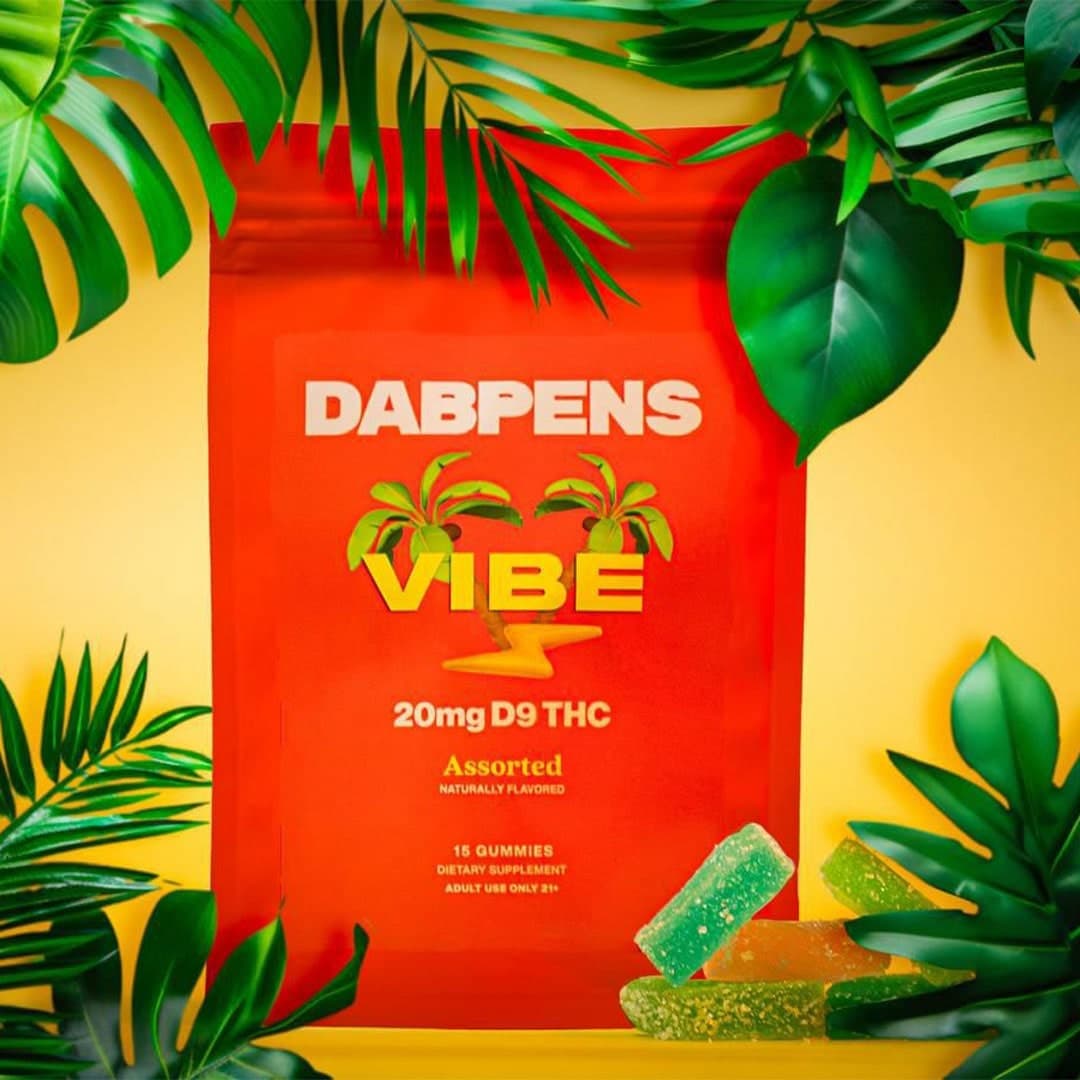 Vibe THC Gummies 300mg D9 THC in colorful packaging, a delicious cannabis edible